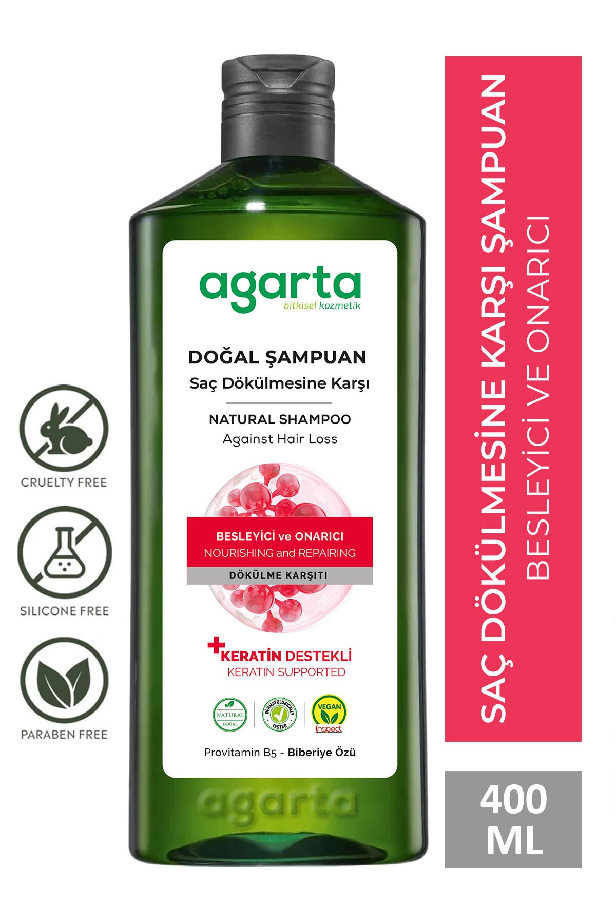 Agarta Saç Dökülmesine Karşı Bitkisel Tuzsuz Şampuan 400 ml (Biberiye özlü)