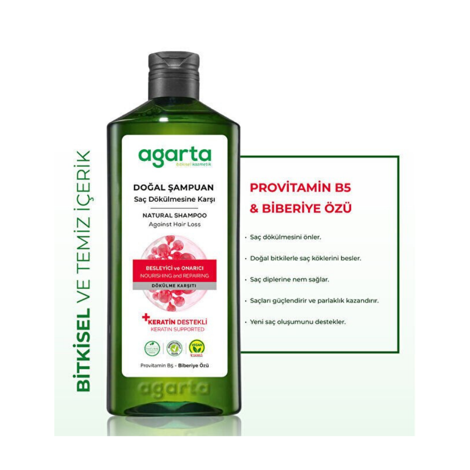 Agarta Saç Dökülmesine Karşı Tuzsuz Şampuan 400 ml (Biberiye özlü)