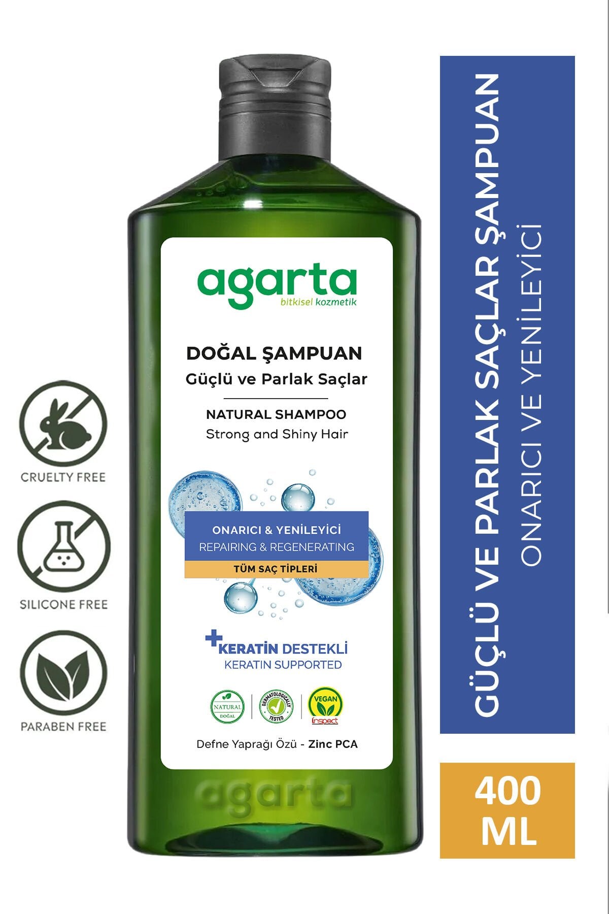 Agarta Güçlü Ve Parlak Saçlar İçin Bitkisel Tuzsuz Şampuan 400 ml.