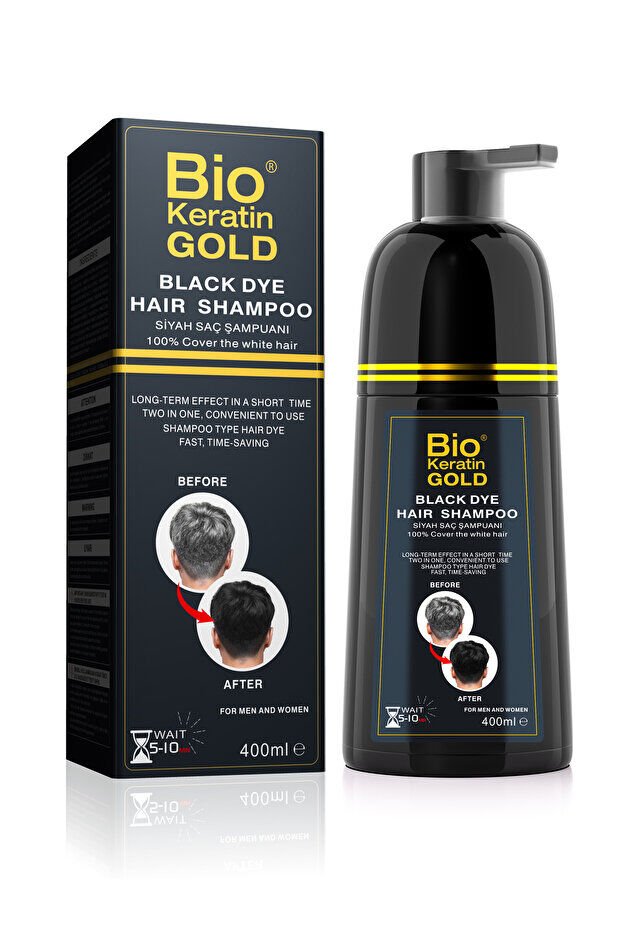Bio Keratin Gold Saç Siyahlaştırıcı Beyaz Kapatıcı Hızlı Etkili Siyah Boya Şampuanı 400ml