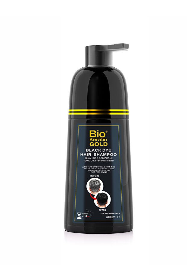 Bio Keratin Gold Saç Siyahlaştırıcı Beyaz Kapatıcı Hızlı Etkili Siyah Boya Şampuanı 400ml