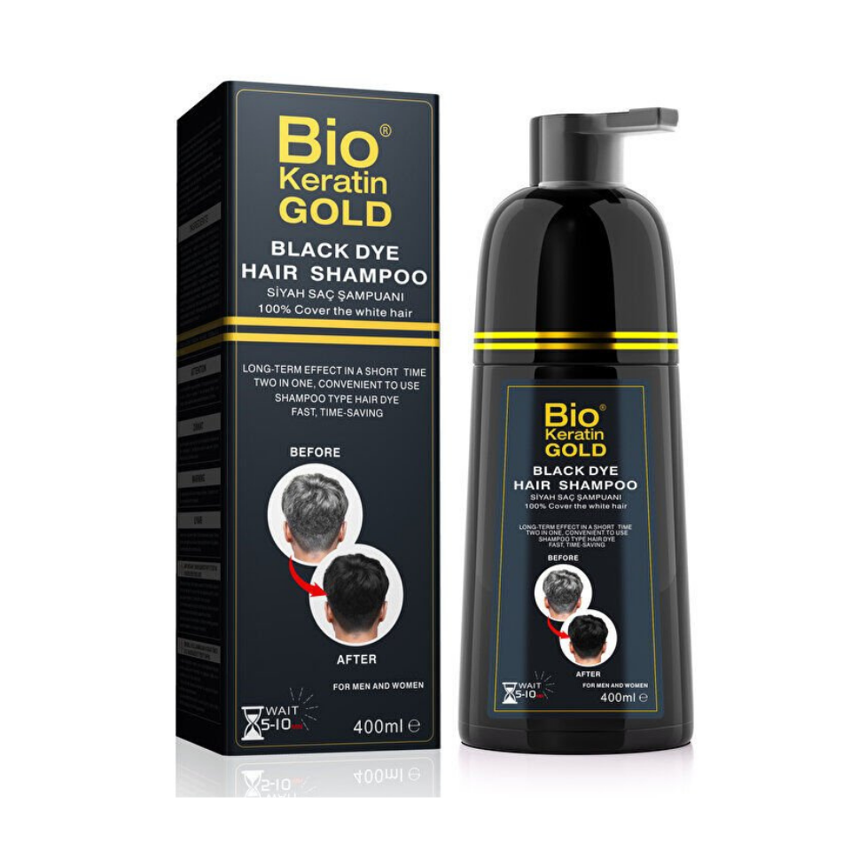 Bio Keratin Gold, Beyaz Kapatıcı Siyah Boya Şampuanı 400ml