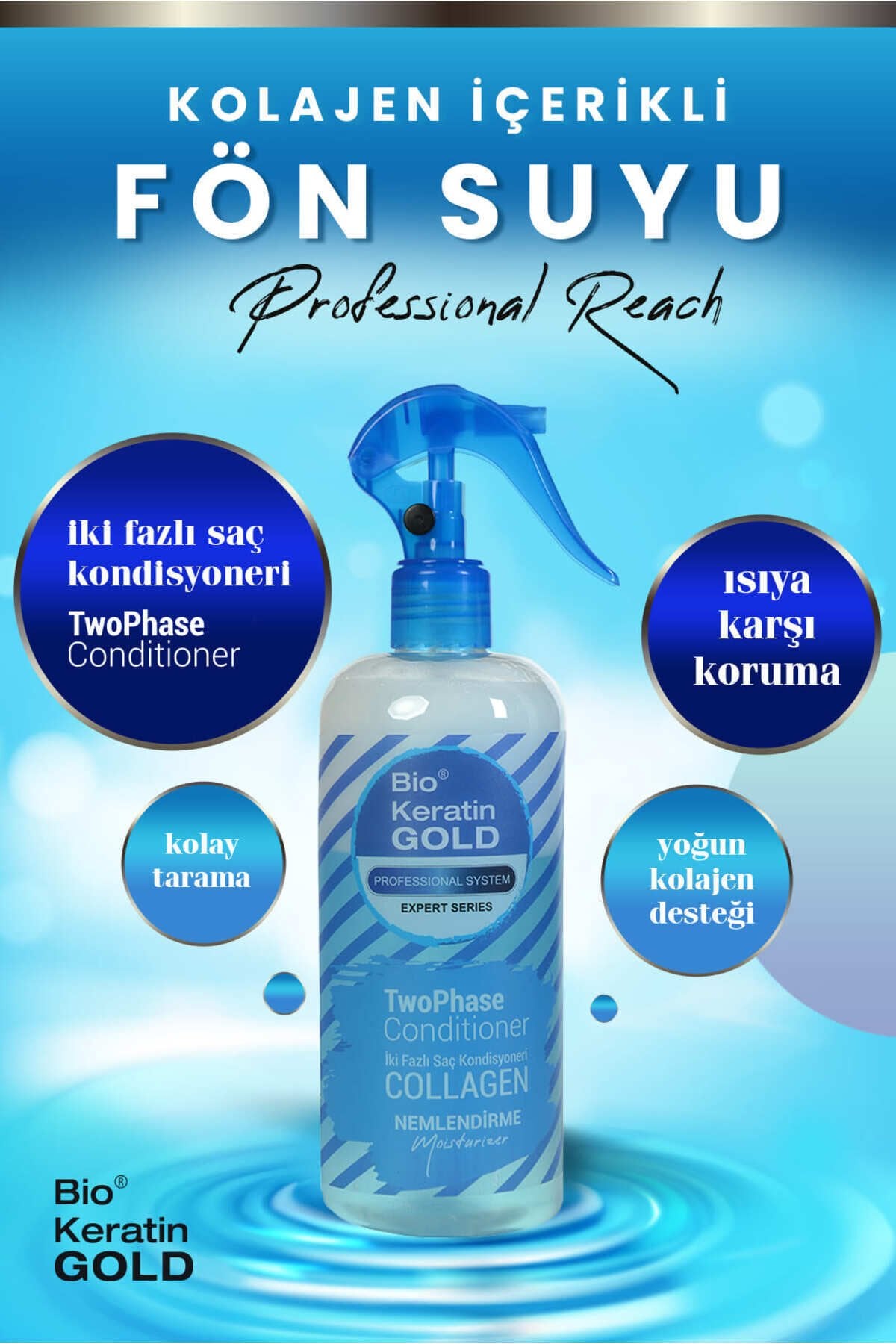 Bio Keratin Gold Kolajenli Çift Fazlı Fön Suyu 400 Ml