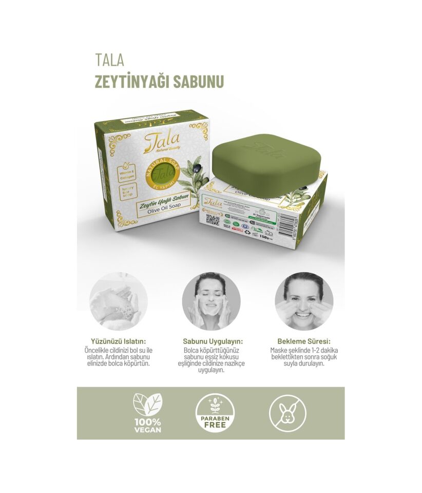 Tala Saf Zeytinyağlı Sabun Saç Ve Cilt Bakımı İçin Bitkisel Zeytinyağı Sabunu 150 GR