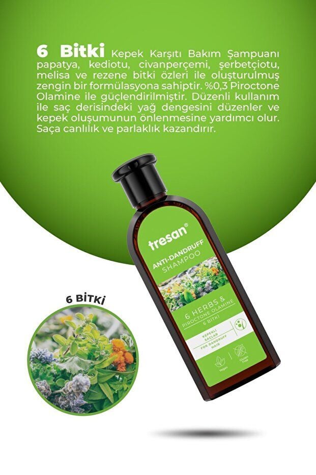 Tresan 6 Bitki Kompleksi Kepek Karşıtı Bakım Şampuanı - Kepeğe Eğilimli Saçlar (300 ml)