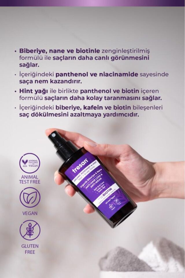 Tresan Organik Biberiye & Nane Dökülme Karşıtı Kompleks Saç Toniği – Biotin ve Kafein (125 ml)