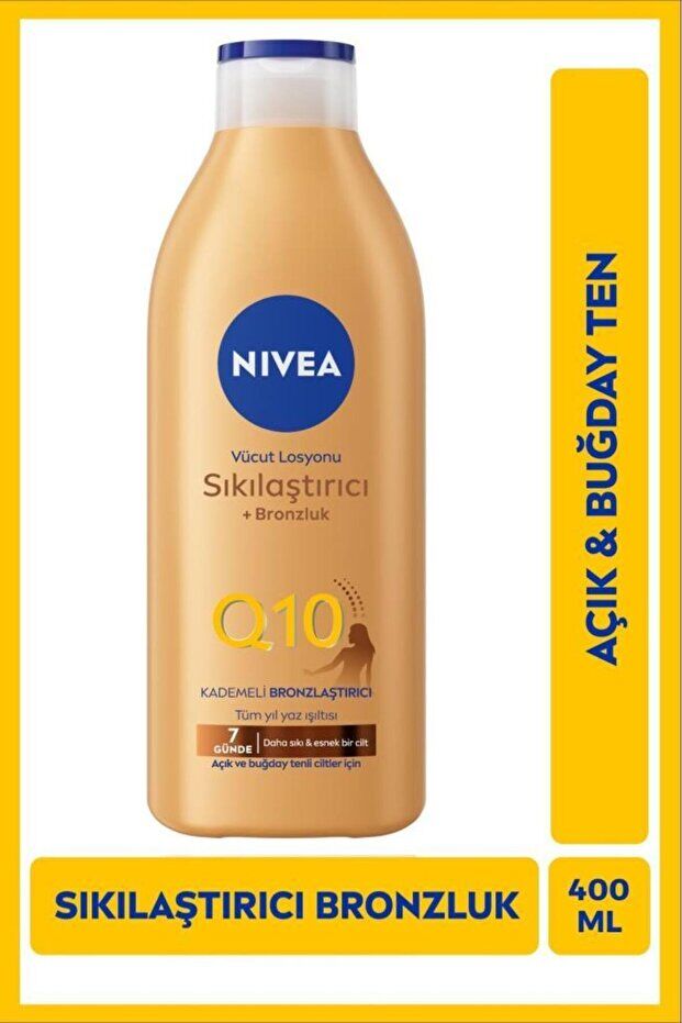 NIVEA Q10 Sıkılaştırıcı Bronzlaştırıcı Vücut Losyonu 400ml, 7 Günde Sıkılaşma,Açık Buğday Ten,Normal Cilt