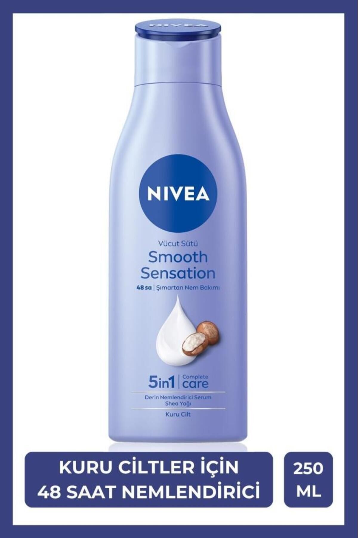 NIVEA Derin Nemlendirici Vücut Sütü Smooth Sensation 250ml, Kuru Cilt, Shea Yağı, 48saat Nem, Yumuşak Cilt