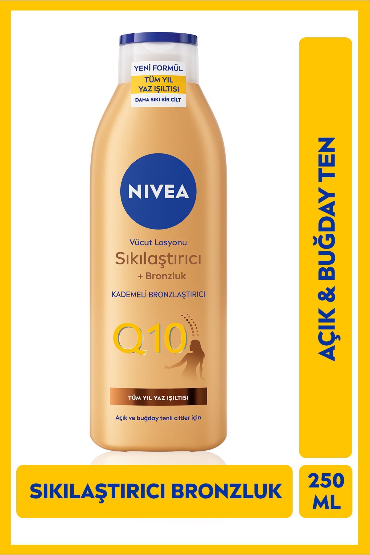 NIVEA Q10 Sıkılaştırıcı ve Bronzlaştırıcı Vücut Losyonu 250ml, Nemlendirici, Kademeli Bronzluk, Esnek Cilt