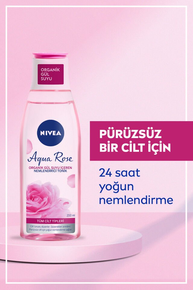 NIVEA Aqua Rose Organik Gül Suyu İçeren Nemlendirici Tonik 200 ml,Nemlendirici,Eşit Cilt Tonu