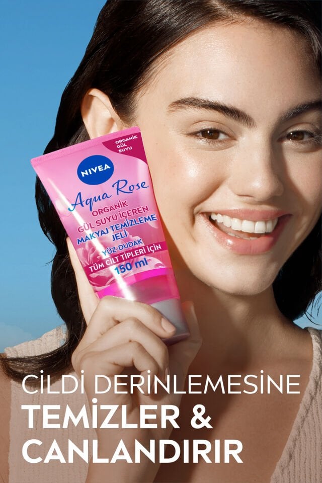 NIVEA Aqua Rose Organik Gül Suyu Içeren Makyaj Temizleme Jeli 150ml, Suya Dayanıklı Makyajı Çıkarır