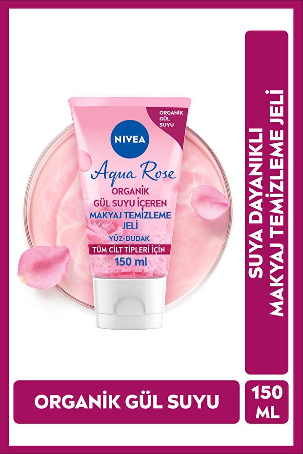 NIVEA Aqua Rose Organik Gül Suyu Içeren Makyaj Temizleme Jeli 150ml, Suya Dayanıklı Makyajı Çıkarır