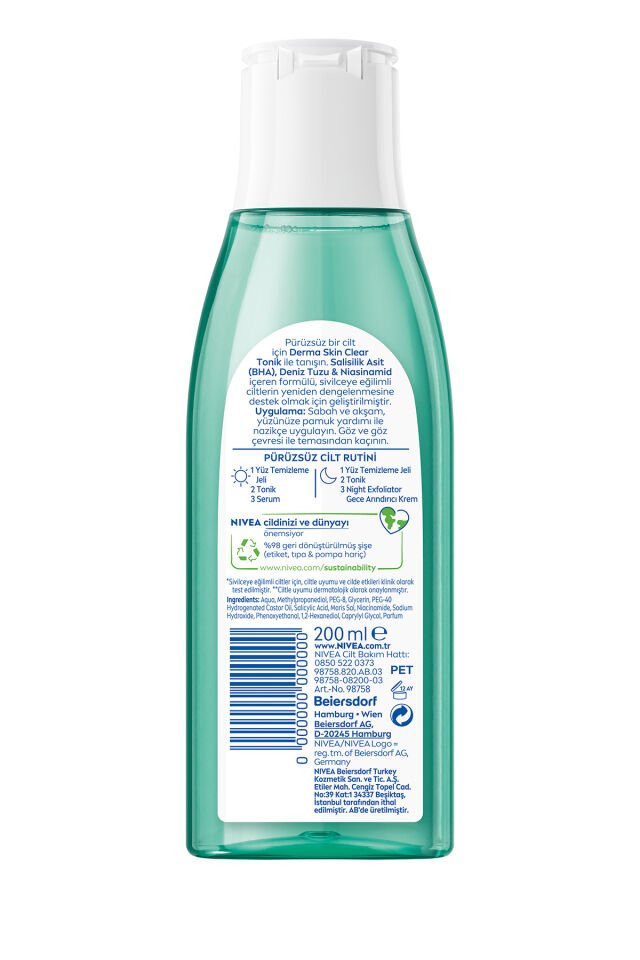 NIVEA Sivilce Karşıtı Derma Skin Clear Yüz Temizleme Jeli 150ml ve Tonik 200ml, Gözenek ve Siyah Nokta