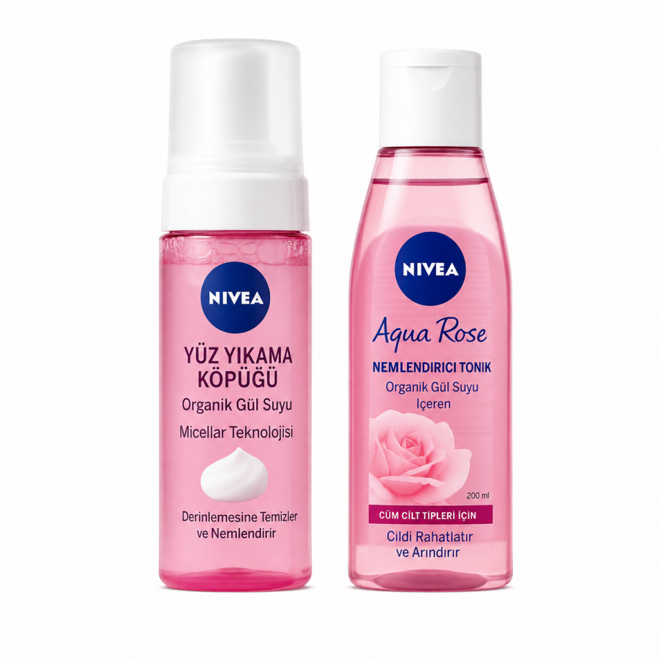 NIVEA Aqua Rose Yüz Temizleme Köpüğü 150 ml + Tonik 200 ml