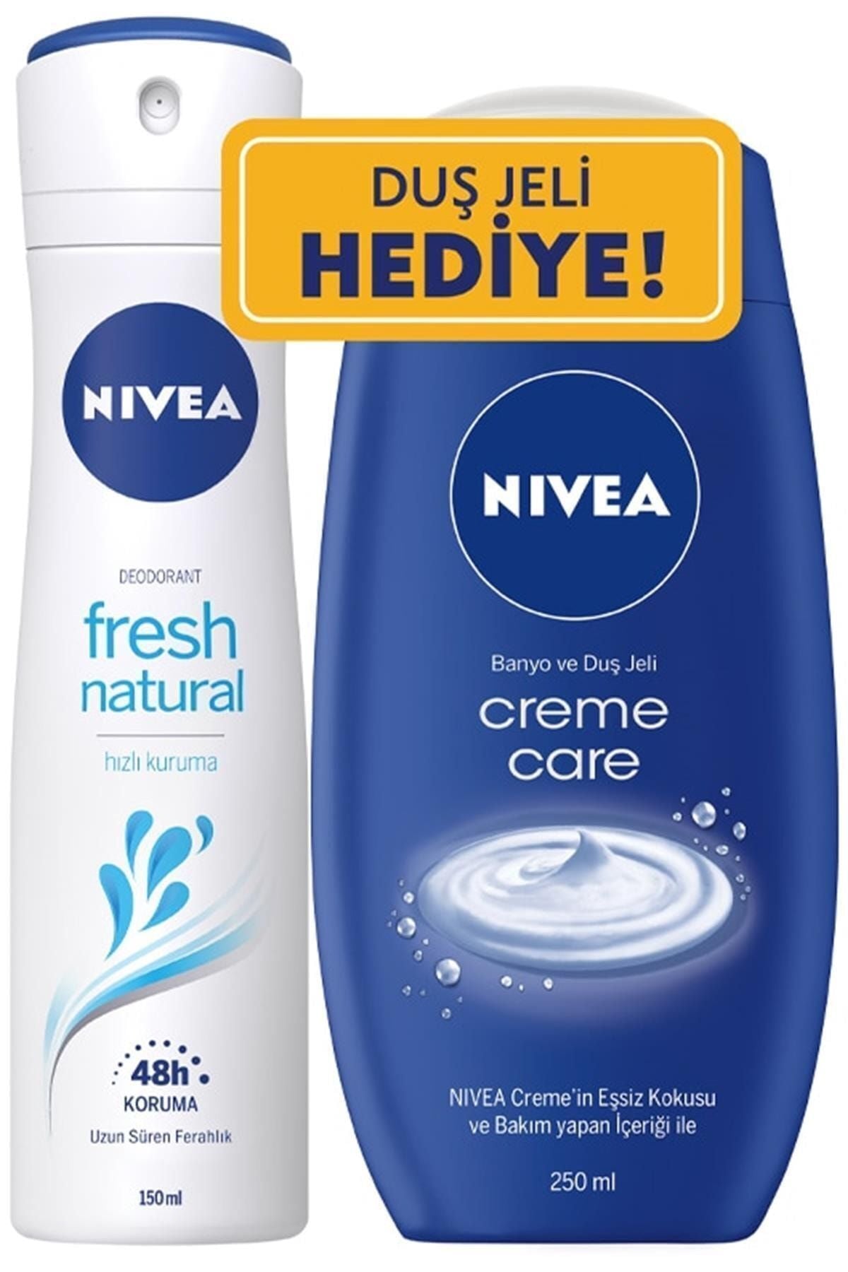 NIVEA Fresh Natural Kadın Deodorant Sprey 150 ml + Creme Care Kadın Duş Jeli 250 ml
