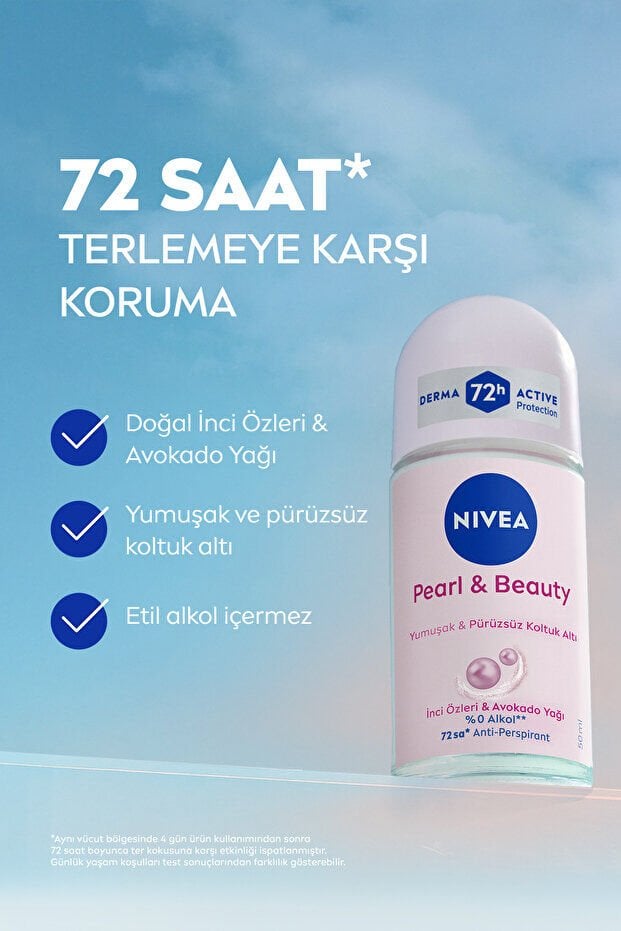 NIVEA Kadın Roll-on Deodorant Pearl&Beauty 50ml, 72 Saat Anti-perspirant Koruma, Alkolsüz, Çiçeksi Koku