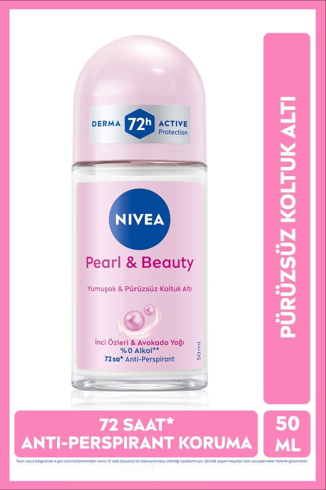 NIVEA Kadın Roll-on Deodorant Pearl&Beauty 50ml, 72 Saat Anti-perspirant Koruma, Alkolsüz, Çiçeksi Koku