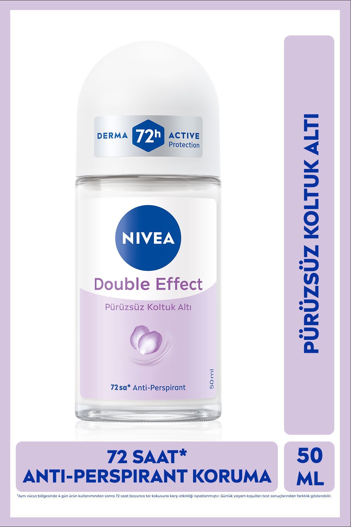 NIVEA Kadın Roll-on Deodorant Double Effect 50ml,72 Saat Anti-perspirant Ter Koruması,Pürüzsüz Koltuk Altı