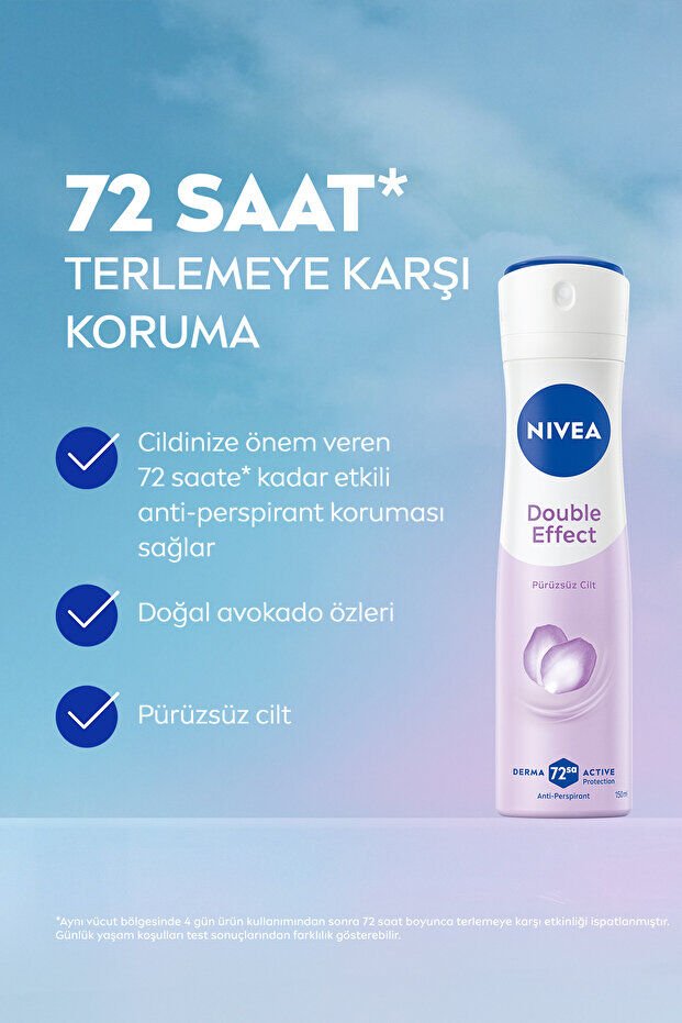 NIVEA Kadın Sprey Deodorant Double Effect 150ml, 72 Saat Anti-perspirant Ter Koruması,Pürüzsüz Koltuk Altı