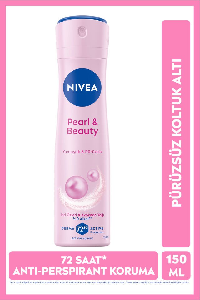 NIVEA Kadın Sprey Deodorant Pearl&Beauty 150ml, 72 Saat Anti Perspirant Koruma, Alkolsüz, Çiçeksi Koku
