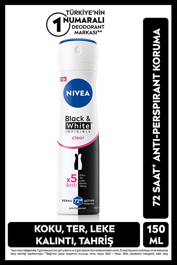 NIVEA Invisible Clear Black White Kadın Deodorant Sprey 150 ml