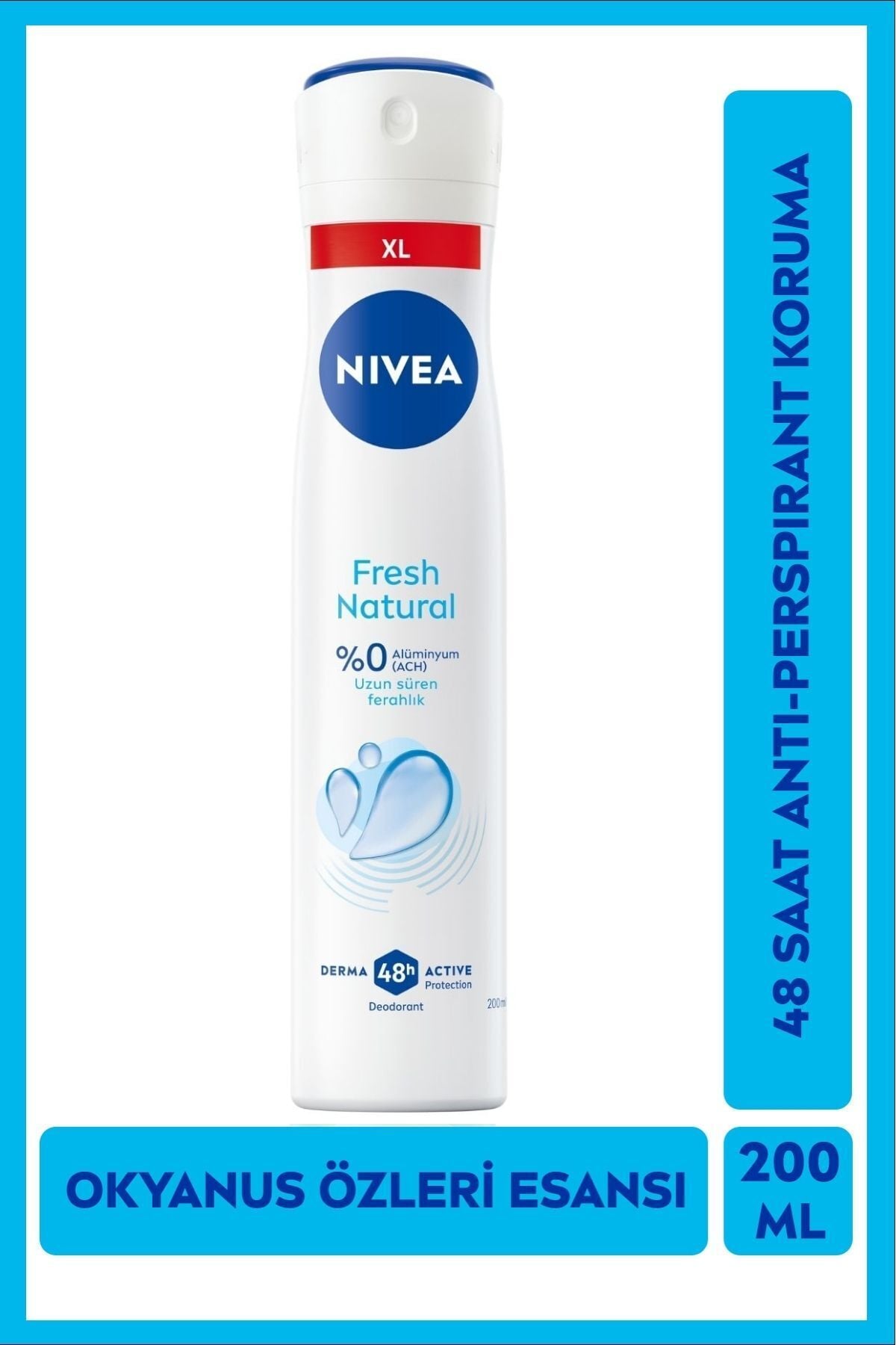NIVEA Kadın Fresh Natural Sprey Deodorant 200ml, 48 Saat Ter Koruması, Alüminyum İçermez, Pudrasız