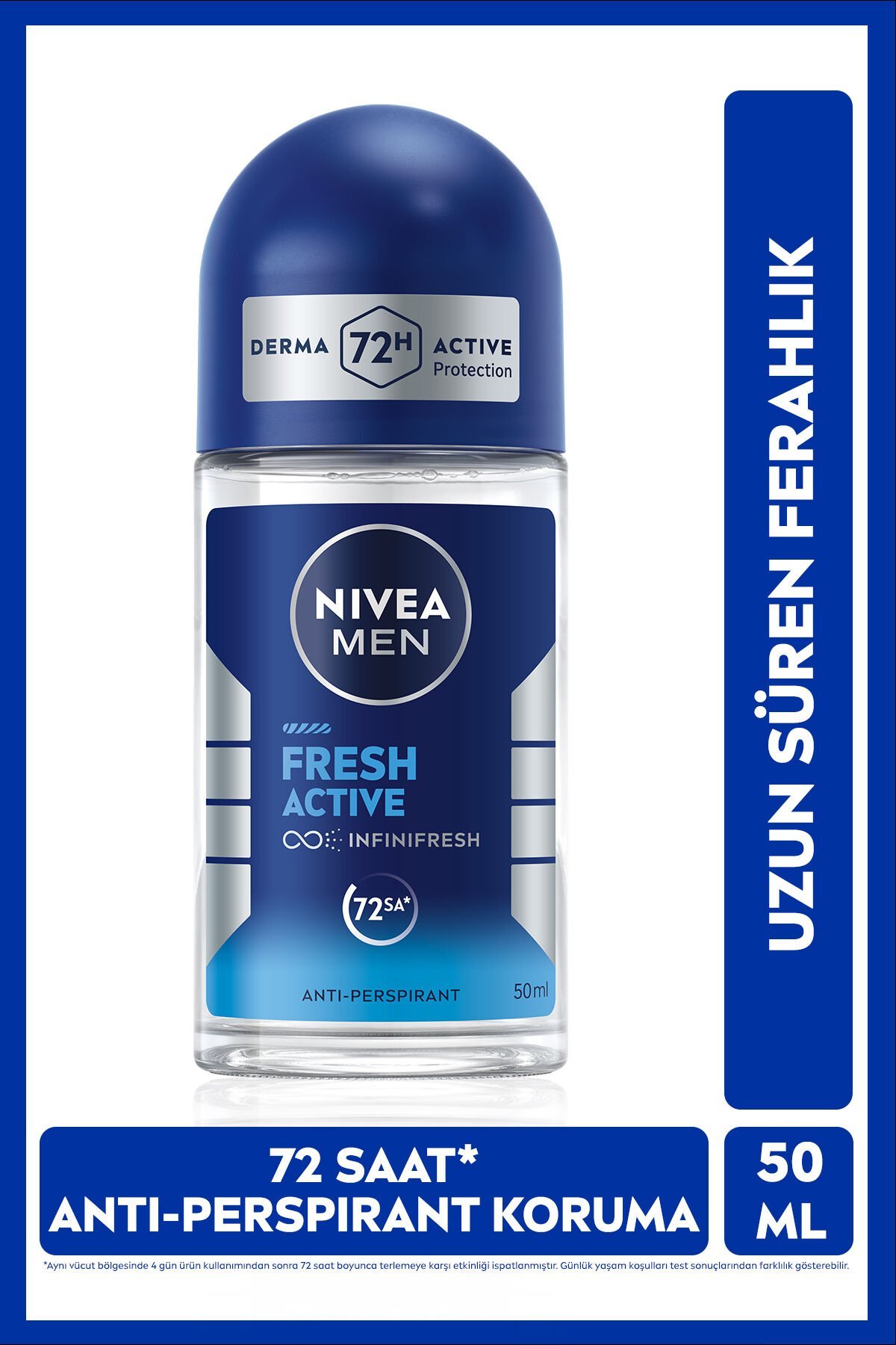 NIVEA MEN Erkek Roll-on Deodorant Fresh Active 50ml, 72 Saat Ter Koruması, Alkol İçermez, Ferahlık