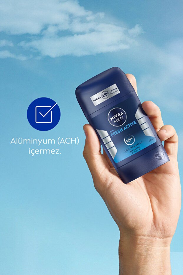NIVEA MEN Erkek Stick Deodorant Fresh Active 50ml, Ter Kokusuna Karşı 48 Saat Koruma, Alüminyum İçermez