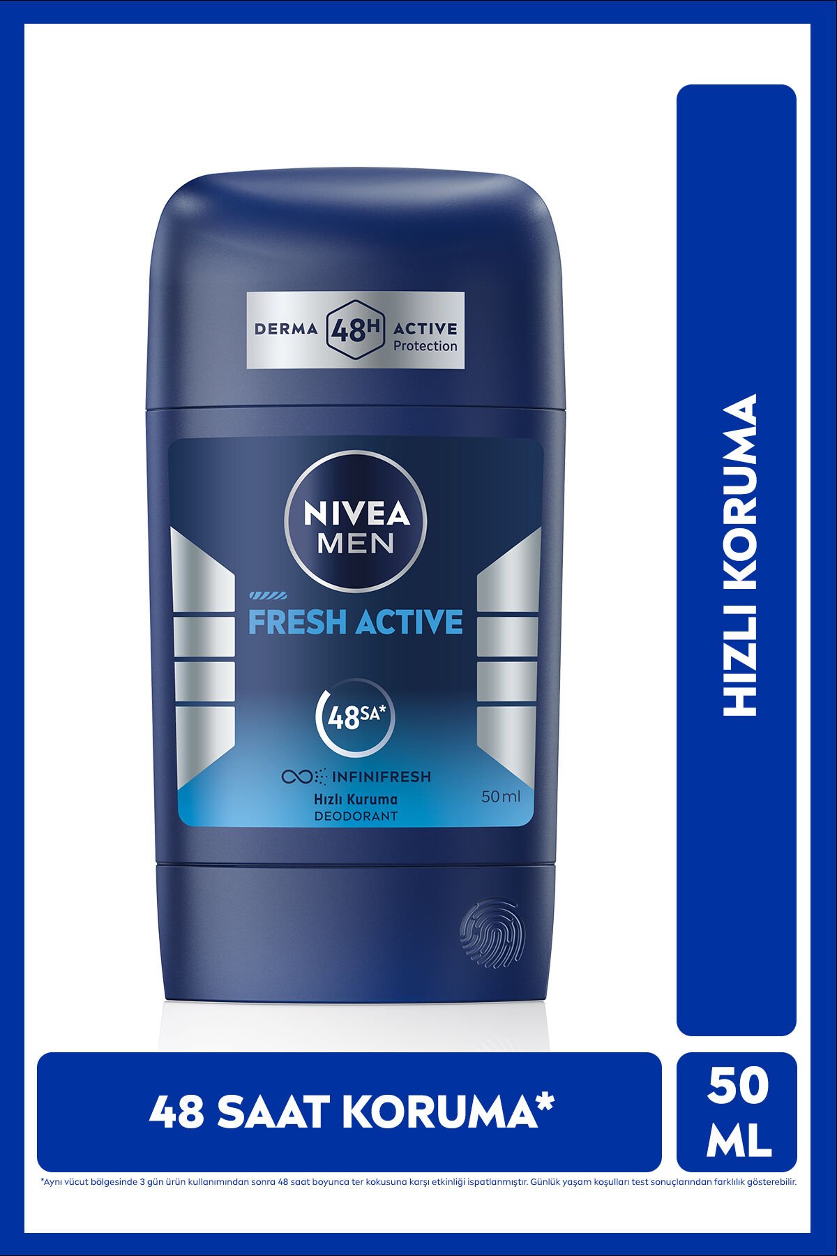 NIVEA MEN Erkek Stick Deodorant Fresh Active 50ml, Ter Kokusuna Karşı 48 Saat Koruma, Alüminyum İçermez