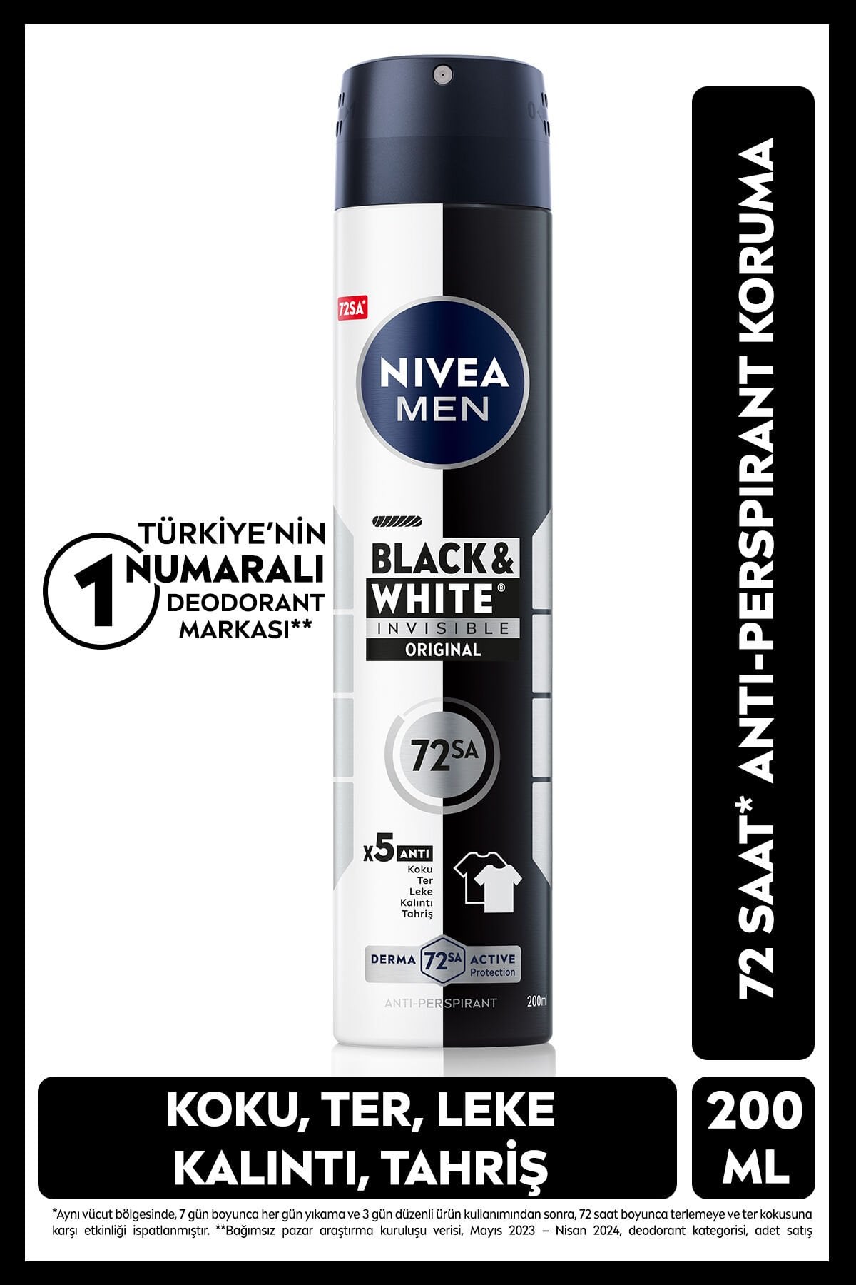 NIVEA Men Erkek Sprey Deodorant Black White Invisible Original 200 ml