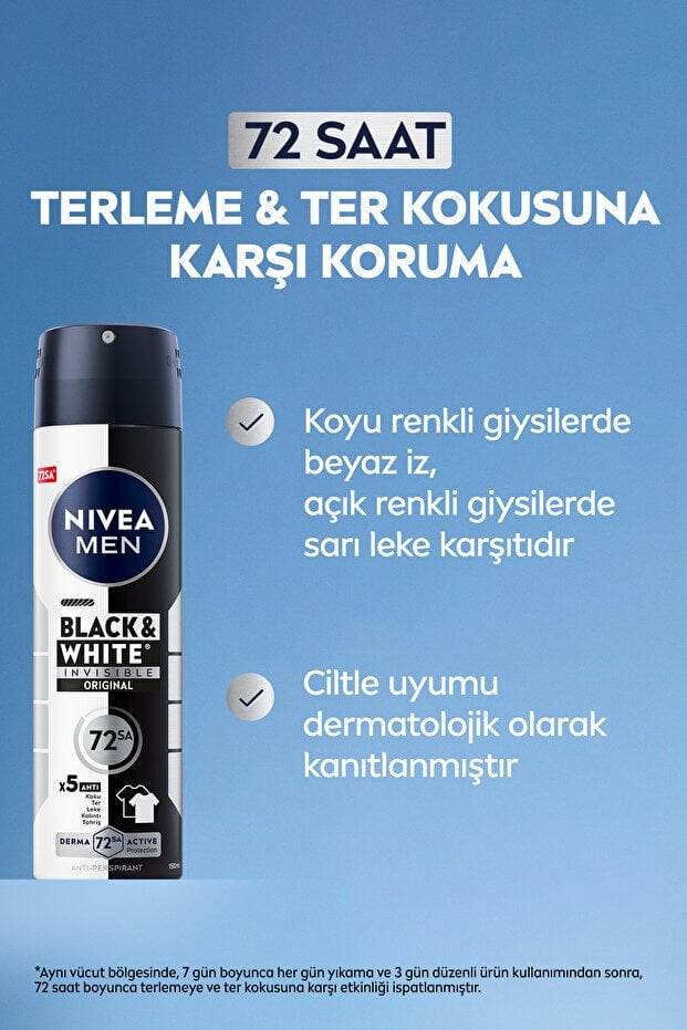 NIVEA MEN Erkek Sprey Deodorant Black & White 150 Ml