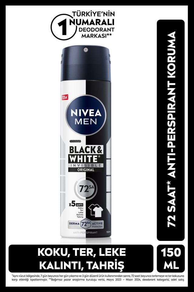 NIVEA MEN Erkek Sprey Deodorant Black & White 150 Ml