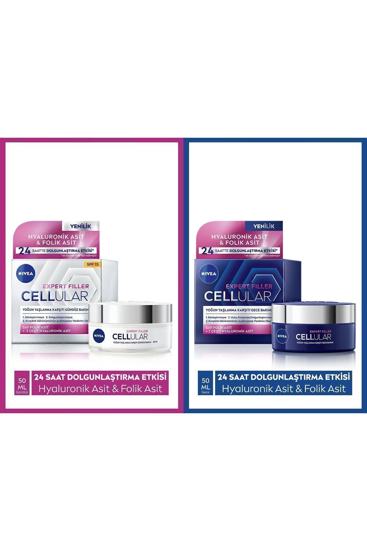 NIVEA Cellular Expert Filler Yoğun Yaşlanma Karşıtı Spf15 Gündüz Ve Gece Bakımı 2'li Krem Seti