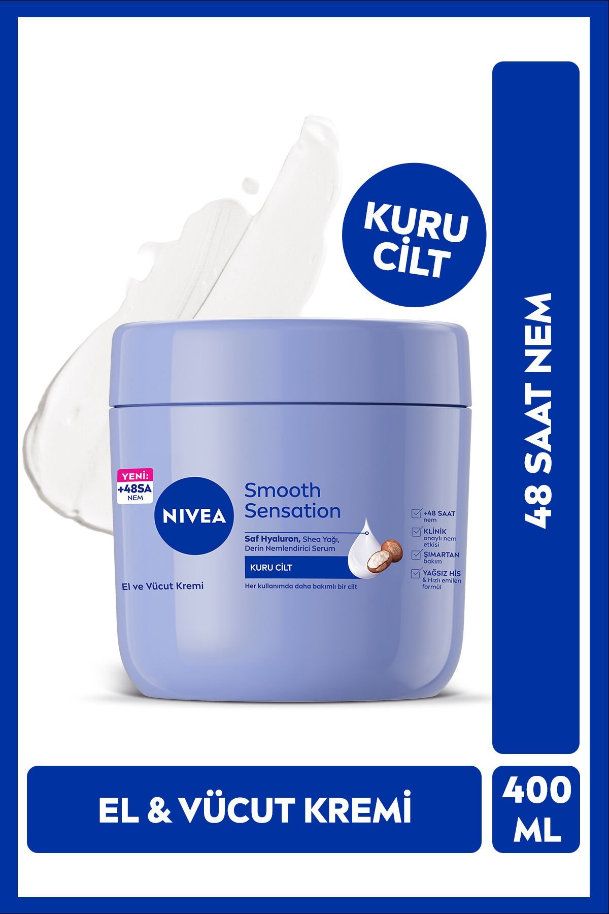 NIVEA Smooth Sensation El ve Vücut Bakım Kremi 400ml, Kuru Ciltler İçin 48 Saat Nemlendirici