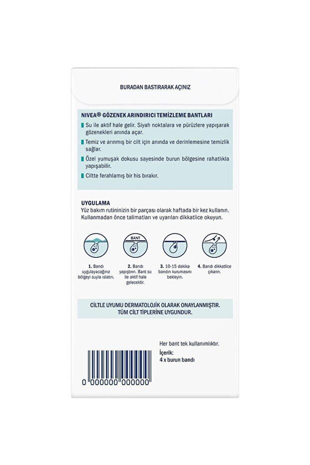 NIVEA Siyah Nokta ve Gözenek Arındırıcı Burun Bandı 4 Adet, T-Bant, Kir ve Yağ Temizleyici Yüz Bakım