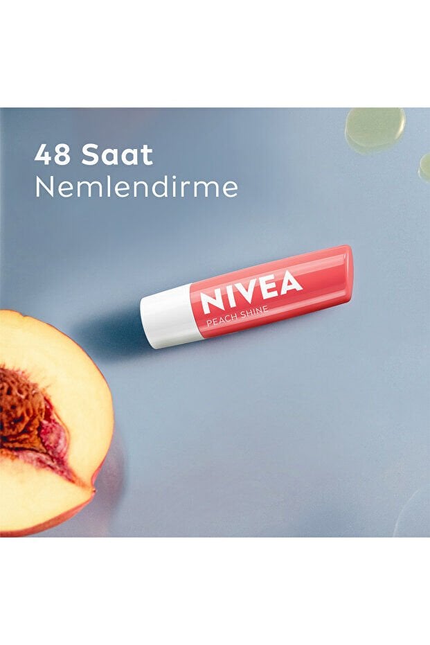 NIVEA Şeftali Nemlendirici Dudak Bakım Kremi ve Parlatıcısı 4.8gr, Şeftali Aroması, Işıltılı Mercan Renk