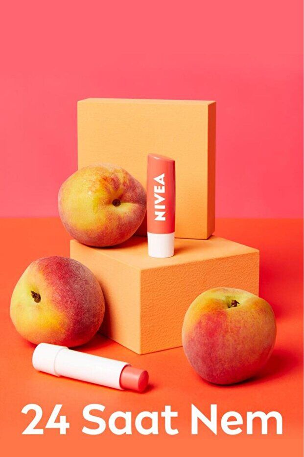 NIVEA Şeftali Nemlendirici Dudak Bakım Kremi ve Parlatıcısı 4.8gr, Şeftali Aroması, Işıltılı Mercan Renk