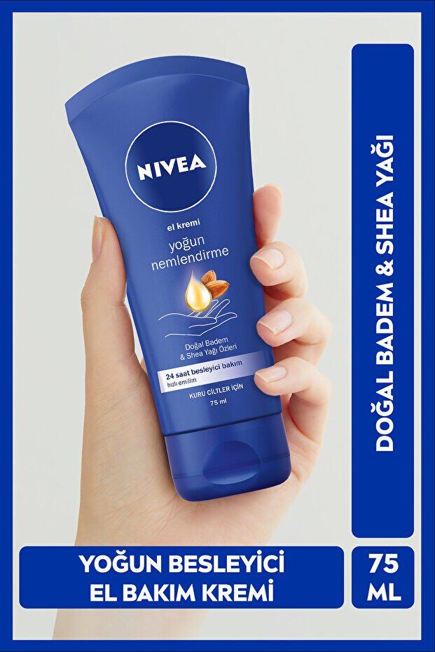 NIVEA Yoğun Nemlendirici El Bakım Kremi 75ml ve Besleyici Renksiz Dudak Kremi, Kuru ve Çatlak Dudaklar