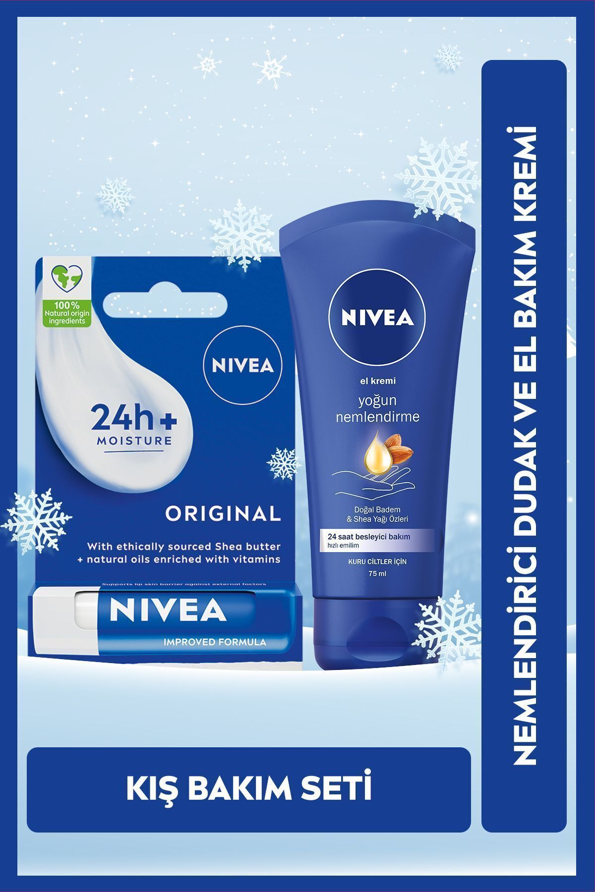 NIVEA Nemlendirici El Bakım Kremi 75ml ve Besleyici Renksiz Dudak Kremi