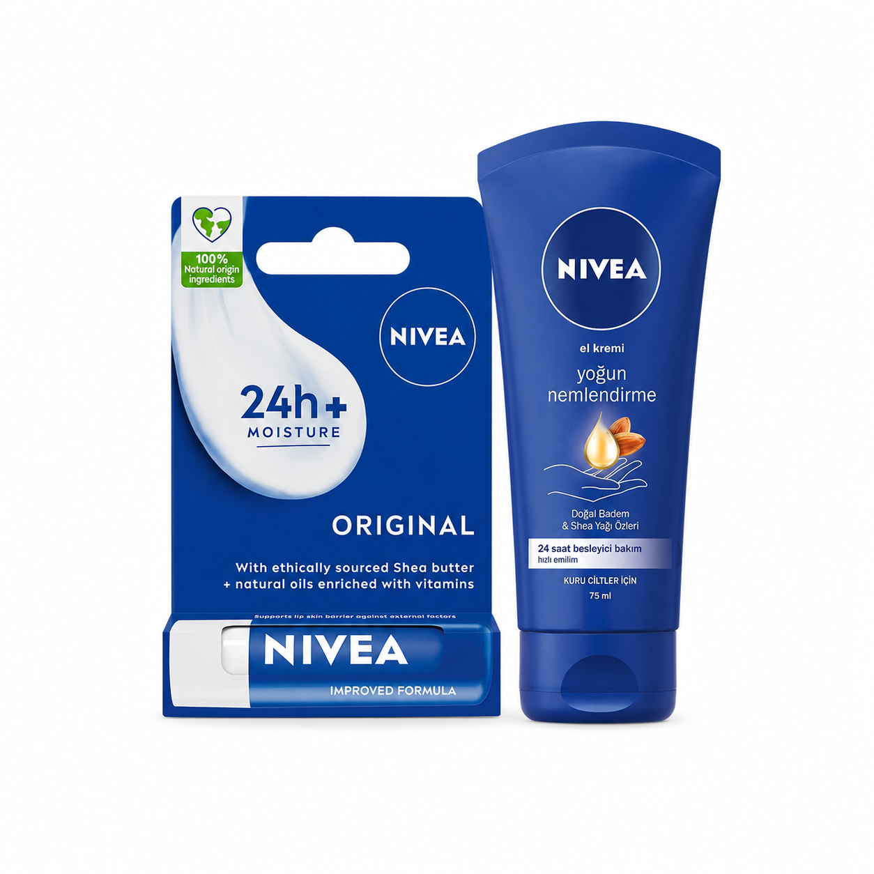 NIVEA Nemlendirici El Bakım Kremi 75ml ve Besleyici Renksiz Dudak Kremi