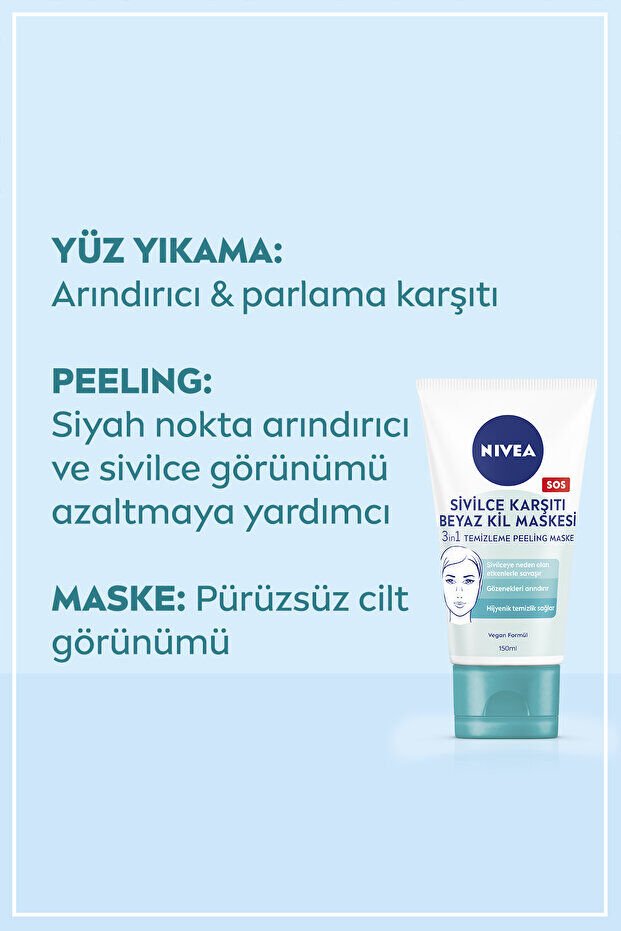 NIVEA Sivilce Karşıtı Beyaz Kil Maskesi 150 ml,Gözenek ve Siyah Nokta Arındırıcı,Tüm Cilt Tipleri