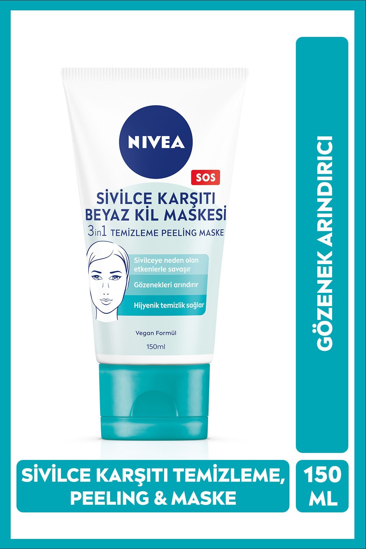 NIVEA Sivilce Karşıtı Beyaz Kil Maskesi 150 ml,Gözenek ve Siyah Nokta Arındırıcı,Tüm Cilt Tipleri