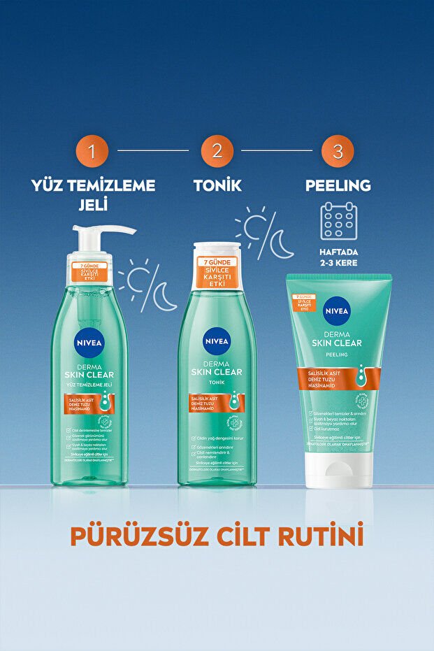 NIVEA Derma Skin Clear Sivilce Karşıtı Yüz Temizleyici Peeling 150ml, Arındırıcı, Salisilik Asit