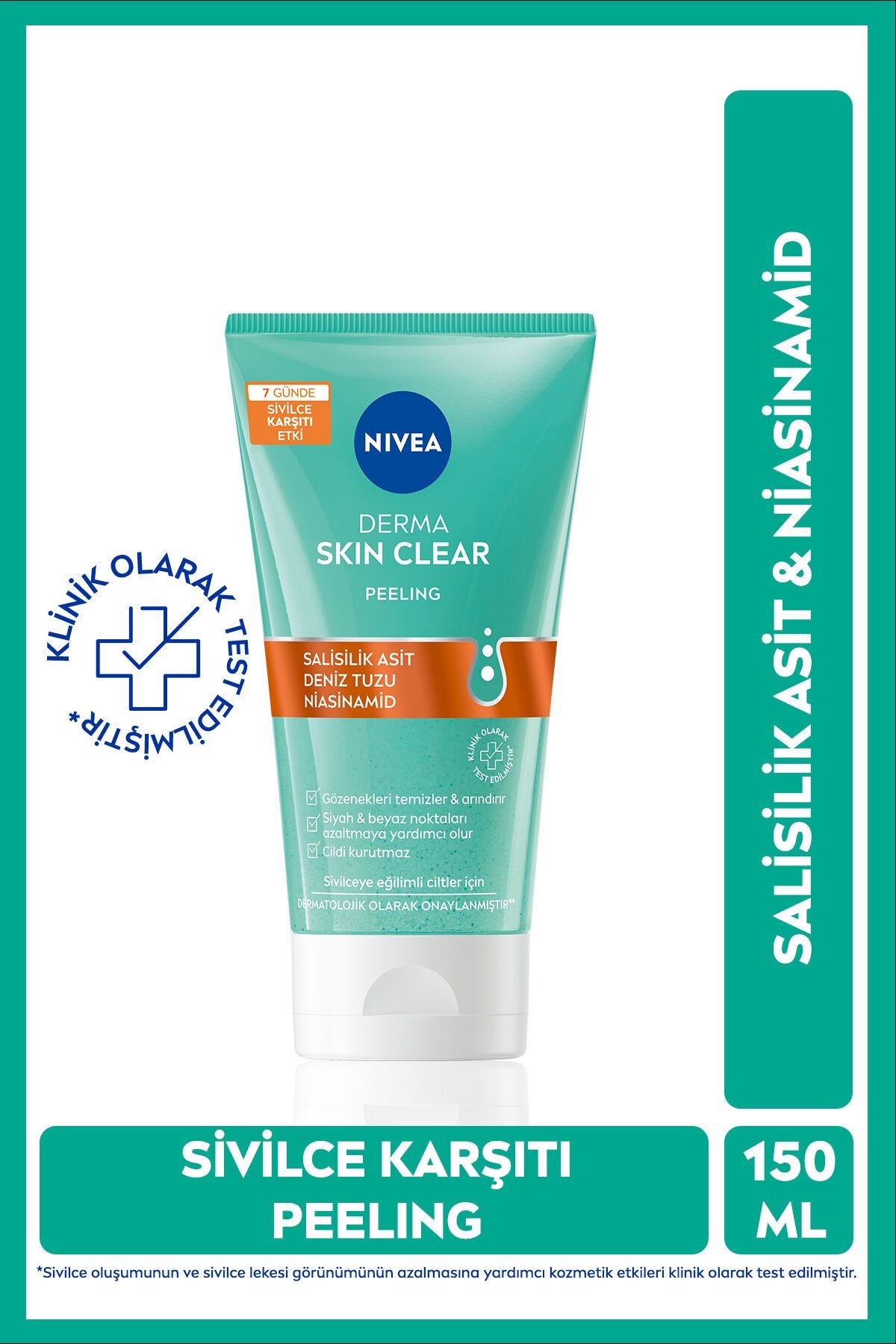 NIVEA Derma Skin Clear Sivilce Karşıtı Yüz Temizleyici Peeling 150ml, Arındırıcı, Salisilik Asit