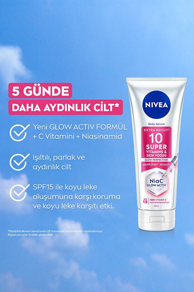 NIVEA Super10 Serum Etkili Vücut Losyonu SPF15 170 ml,Aydınlatıcı,Nemlendirici,C Vitamini,Niasinamid