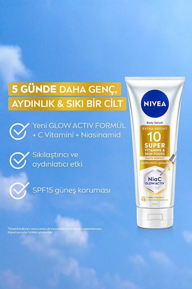 NIVEA Super10 Serum Etkili Vücut Losyonu SPF15 170 ml,Aydınlatıcı,Sıkılaştırıcı,Nemlendirici,C Vitamini
