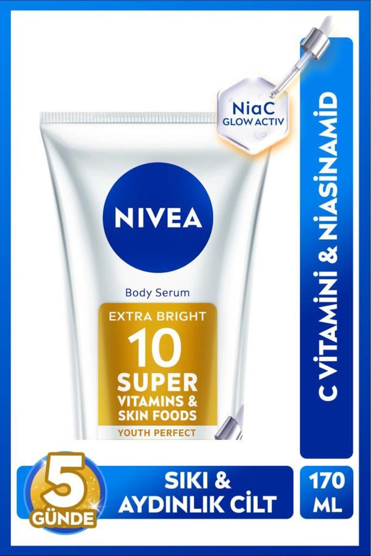 NIVEA Super10 Serum Etkili Vücut Losyonu SPF15 170 ml,Aydınlatıcı,Sıkılaştırıcı,Nemlendirici,C Vitamini