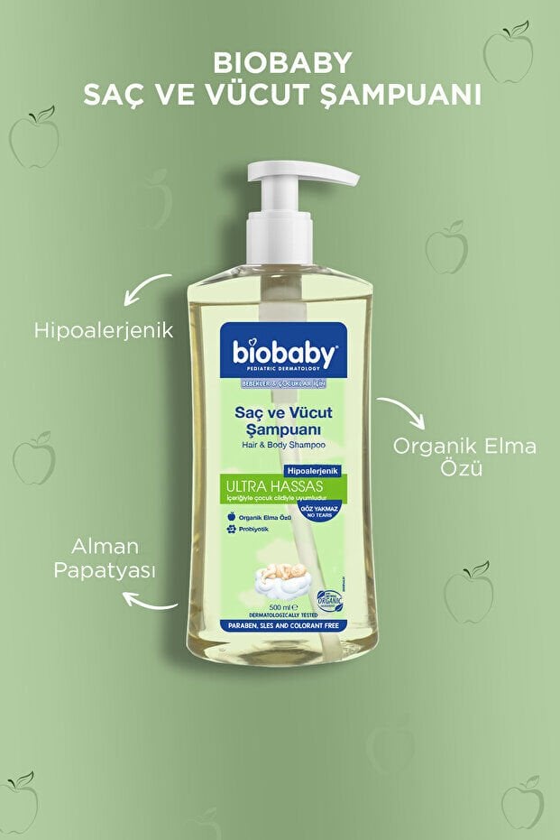 Biobaby Ultra Hassas Saç Ve Vücut Bebek Şampuanı 500 ml Prebiyotik Alman Papatyası - Organik Içerik 3 Lü Set