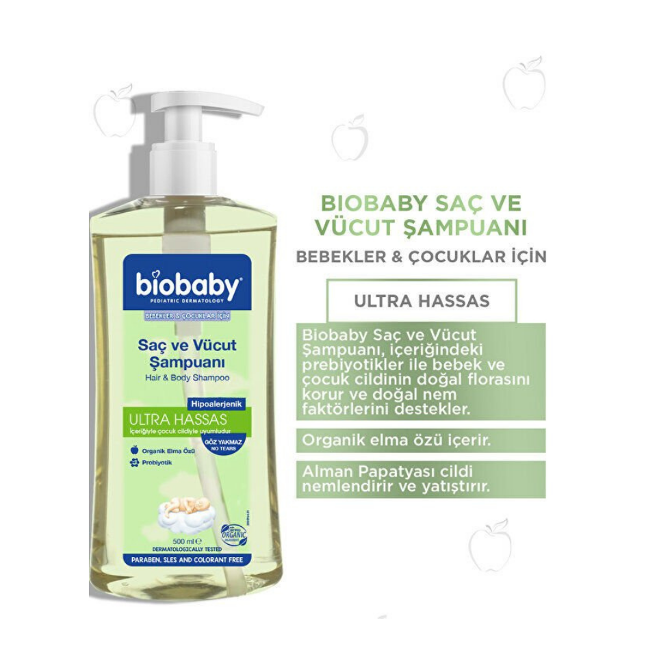 Biobaby Ultra Hassas Saç Ve Vücut Bebek Şampuanı 500 ml 3'lü Set