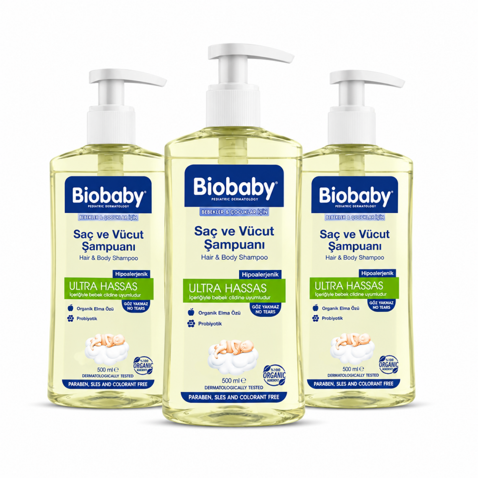 Biobaby Ultra Hassas Saç Ve Vücut Bebek Şampuanı 500 ml 3'lü Set